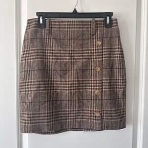 SHEIN Brown Plaid Side Button Mini Skirt